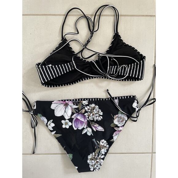 Cupshe Swim Bikini Swimwear Striped Floral Swimsuit - Picture 6 of 10